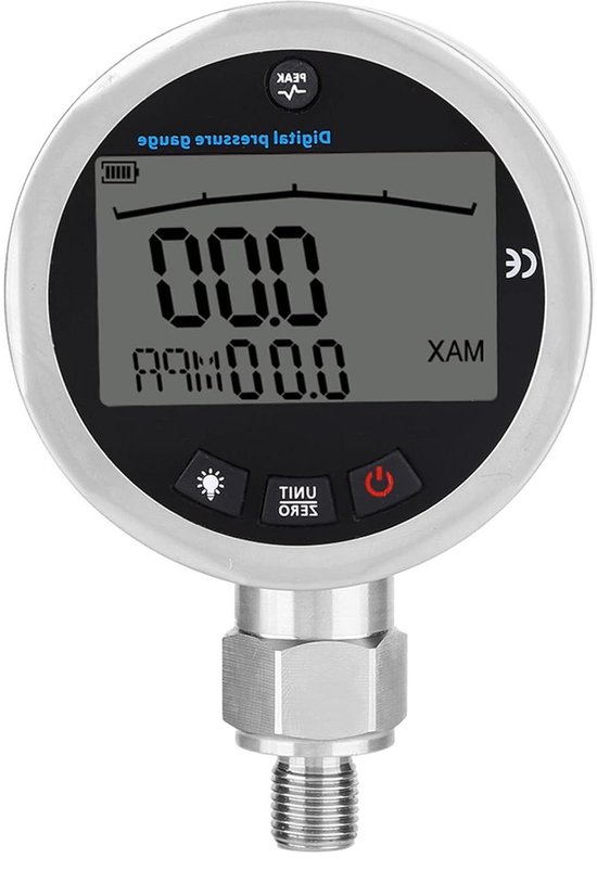Allecto Plus - Digitaal drukmeetapparaat roestvrij staal - 400 bar - Water Gas Olie - G 1/4 connector - MPA/PSI/kgf/cm² - Unit wijziging van Merkloos