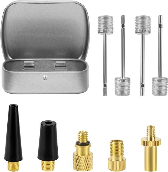 Allecto Plus - Fietsventieladapterset voor Fietsen en Sportballen - Messing - 9 stuks - Inclusief Ball Pump-Naalden van Merkloos