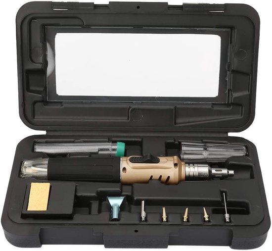 Allecto Plus - Gas Soldeerijzer Set 10 Stuks Multifunctioneel Butaan Gas Soldeerijzer Draadloos Soldeer Lasbrander Set met 5 Soldeerpunten voor Laboratorium Verwarming Onderzoek Keuken Bakgereedschap (Goudkleurig) van Allecto Plus