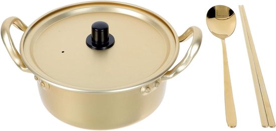 Allecto Plus - Koreaanse Ramen Noedelpan met stokjes en lepel - Traditioneel aluminium instant hot pot voor keuken kookgerei - Multifunctionele Ramyun Fornuis