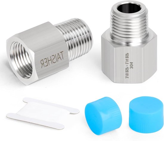 Allecto plus - Roestvrij stalen fitting adapter 1/4" Mannelijk BSP naar 3/8" Vrouwelijk BSP voor Water Olie Lucht Gas - Set van 2 van Allecto