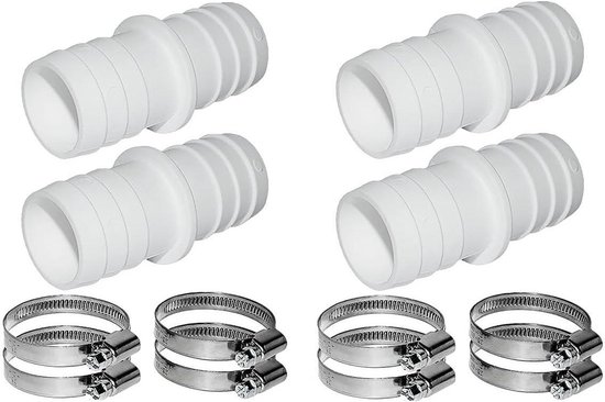 Allecto Plus - Set van 4 slangkoppelingen met 32mm tot 38mm diameter en RVS slangklemmen - Zwembad slang adapter.