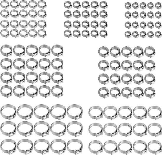 Allecto Plus - Slangklemmen assortiment 130 stuks 6-21 mm roestvrijstaal - Buisklemmen - Klemringen oorklemmen - Bevestigingsset voor leidingen. van Allecto Plus