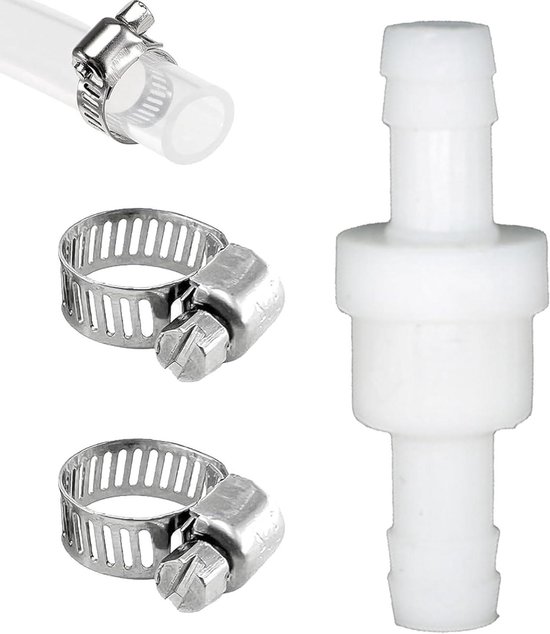 Allecto Plus - Terugslagventiel Y-stuk wasmachine wasdroger 10 mm - inline terugslagventiel - 2 slangklemmen - water lucht brandstof gas - duurzaam materiaal - eenvoudige installatie van Merkloos