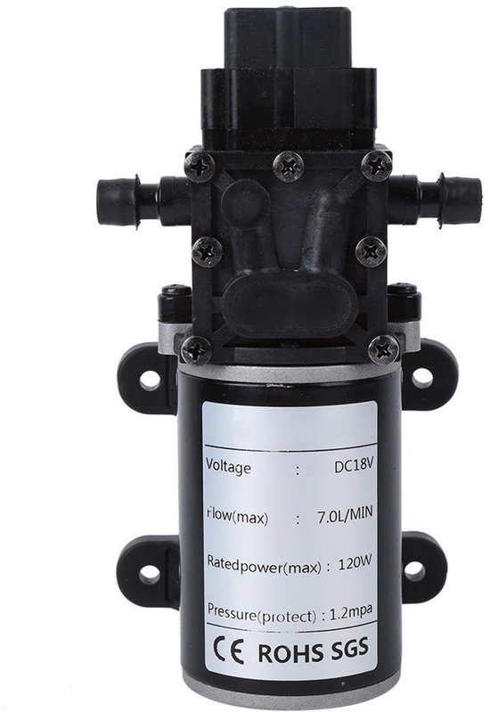 Allecto - Smart Membraan Pomp - Hoge Druk Pomp - Elektrisch - 12V - 120W - 7L/Min - Wateruitlaat Rechts - Geschikt voor Druktests - Model FL3216 van Merkloos