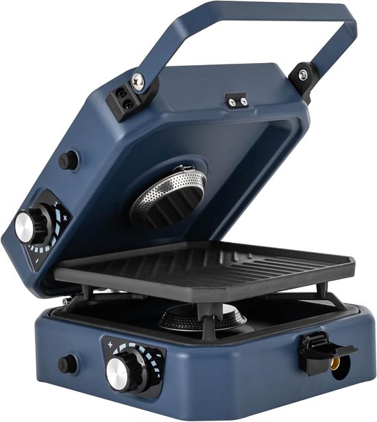 Allero Camping Gaskookstel - Opvouwbare Grill - Campinggasgrill - Campingkooktoestel - Blauw - Zwart - Compact - Inklapbaar van Merkloos