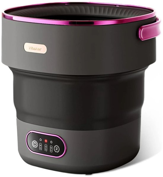 Allero Mini Wasmachine - Wasmachine - Klein Wasmachine - Campingwasmachine - 32x32x33,5cm - Zwart/Roze - 13L - Opvouwbaar