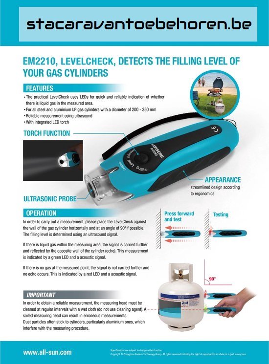 Allosun EM2210 gasfles inhoud meter - stacaravan - gasfles van Merkloos