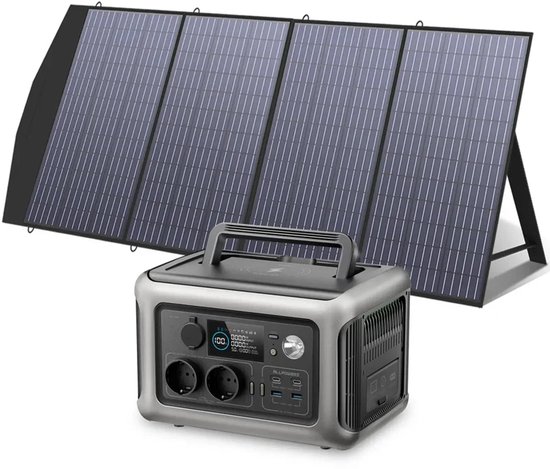 Allpowers® - R600 Powerstation + 200W Zonnepaneel Set - 600W Draagbare Accu - 299Wh LFP Batterij - 10 Apparaten Gelijktijdig Opladen - 220V Zuivere Sinus AC-uitgang - Inclusief Opvouwbaar Zonnepaneel van Merkloos