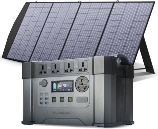 AllPowers® Zonnepaneel Set - Opvouwbaar Zonnepaneel - Inclusief 405405 mAh 1500Wh 2400W Batterij - 200W - Flexibel Zonnepaneel - Zonnepaneel Draagbaar - Zonnepaneel Camper - Monokristallijn Zonnepaneel - 18V - Daglichtpaneel - Waterdicht Zonnepaneel