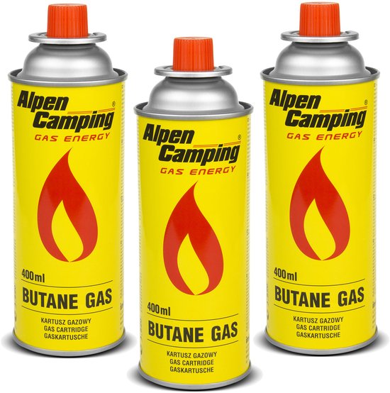 Alpen Camping - 3 stuks Gaspatroon 400 ml | Certificaat: Pi 0875 | EN417 compliant, isobutaan, werkbereik -10 ° C tot + 40 ° C, IK004 van Merkloos