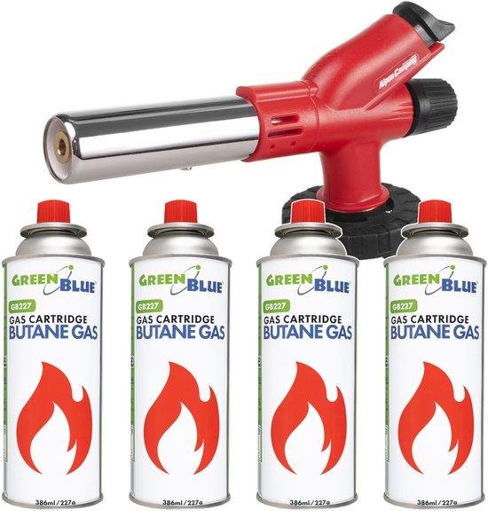 Alpen Camping-gasbrander voor gaspatronen met 4 Gasfles - Gaspatroon van 227 g. Certificaat: Pi 0875, voldoet aan de norm EN 417