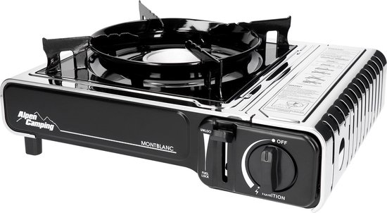 Alpen Camping - Gasfornuis 2.2kW met gasfornuis kruis - Camping Fornuis - Gasverbruik 160 g/h Piëzo-ontsteking van Alpen Camping