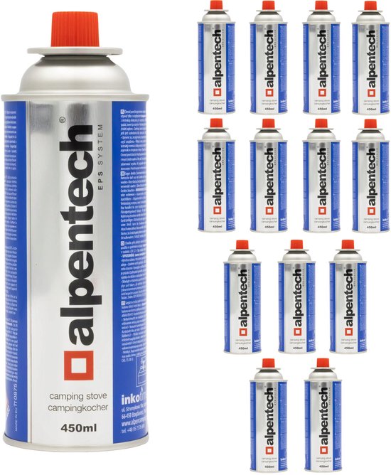 Alpentech 450ml gaspatroon, EN417 conform, isobutaan, EPS systeem, IK301 - Set van 14 stuks van Merkloos