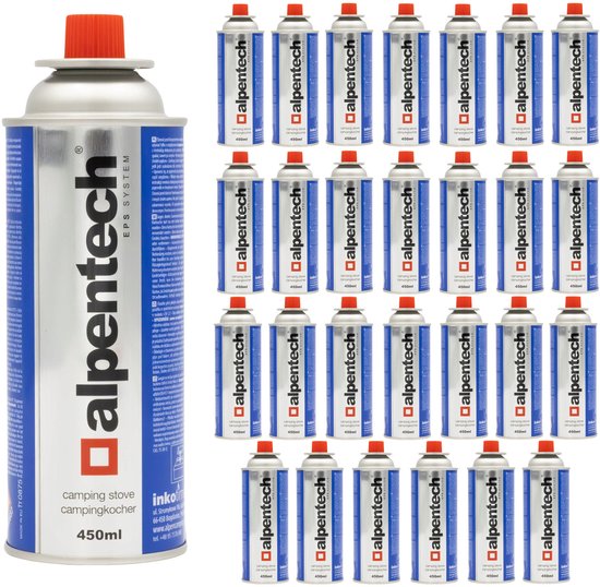 Alpentech 450ml gaspatroon, EN417 conform, isobutaan, EPS systeem, IK301 - Set van 28 stuks van Merkloos