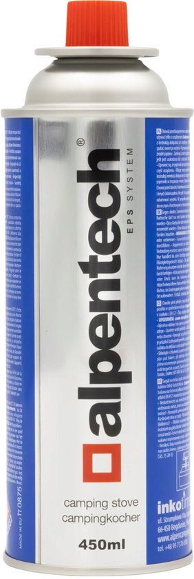 Alpentech 450ml gaspatroon, EN417 conform, isobutaan, EPS systeem, IK301