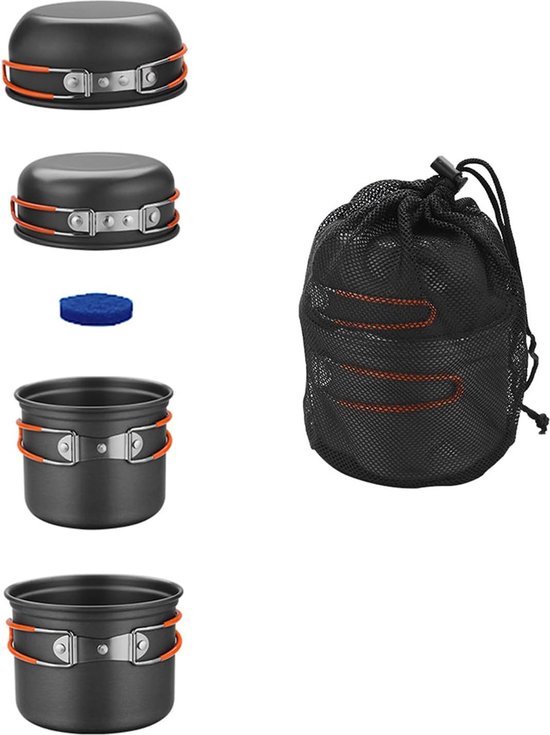 Aluminium Campingpannenset Draagbare Buitenserviesset Opvouwbare Kampeerpot - Kookpot voor 1-2 Personen voor Picknick, Kamperen en Wandelen van Odoland