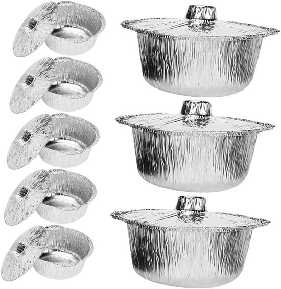 Aluminium Folie Pannen - Wegwerp Kookpotten - Kamperen en Grillen - Efficiënte Warmteverdeling - 8 Stuks - Zilver