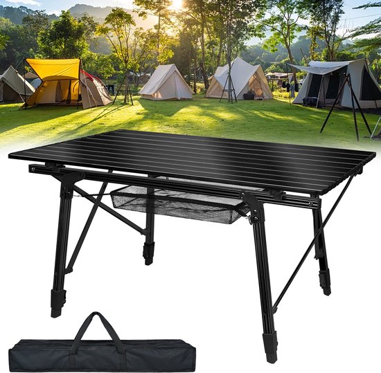 Aluminium Inklapbare Campingtafel 90 x 52 cm, Hoogte Verstelbare Reistafel, Picknicktafel met Draagtas voor Gemakkelijk Transport van Merkloos