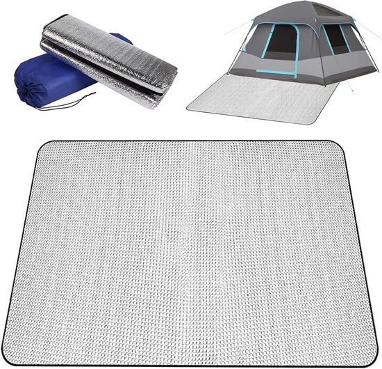 Aluminium isolatiemat, schuimmatten, 200 x 200 cm, slaapmat voor camping, isolatiedeken, opvouwbare tentmat, vloermat, thermomat, mat van aluminiumfolie, ultralicht en waterafstotend