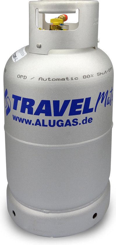 Aluminium LPG gasfles 27 Ltr. hervulbaar aan LPG tankstation van Safefill