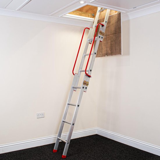Aluminium Schuifladder | Schuifbare Zoldertrap met Leuning | D-vormige Sporten | Opbergstok | Vergrendelingen | Draagvermogen tot 150 kg (3-delige)