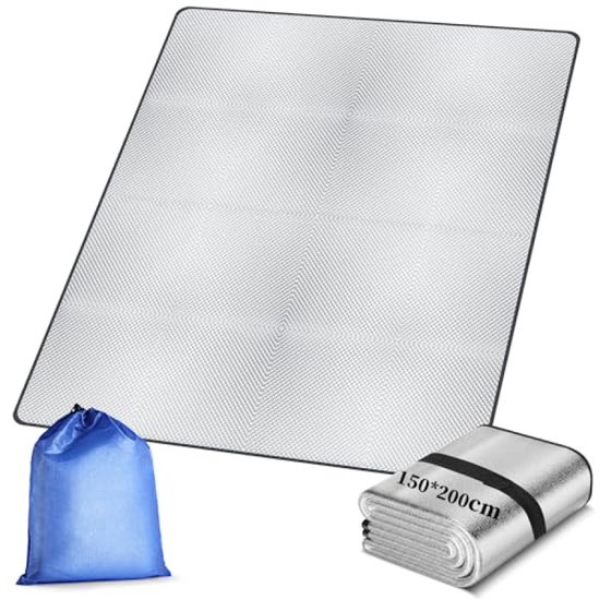 Aluminium Thermische Isolatiemat 200x150 cm - Waterdichte Campingslaapmat, Grondmat voor Tent, Lichtgewicht en Draagbaar met Opbergtas - Geschikt voor Kamperen, Yoga en Buitenactiviteiten van Merkloos