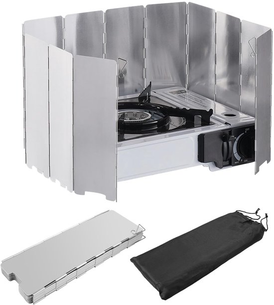Aluminium Windscherm voor Campingkooktoestel - Opvouwbaar - Lichtgewicht - Inclusief Opbergtas - Windbescherming voor Gasbrander, BBQ & Buitenkoken