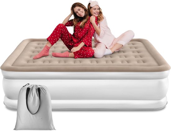 AMA® Luchtbed met Ingebouwde Pomp - Luchtmatrass - Luchtbed - voor 2 Personen - Zelfopblazend - Wit/Beige - 203-152x40cm van Merkloos