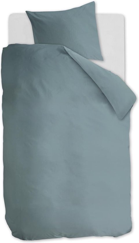 Ambiante Cotton Uni dekbedovertrek - Effen - Eenpersoons - 140x200/220 cm - Blauw van Merkloos
