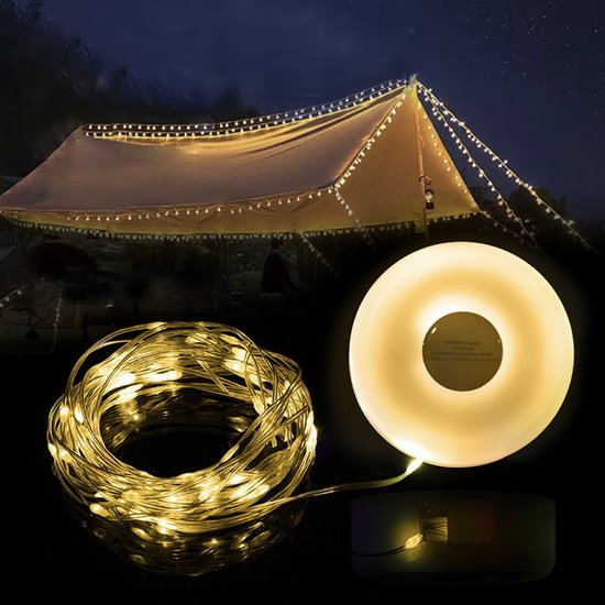 Ambience Strip - Camping Lichtsnoer - Camping Lights - Camping Licht - 8 Meter Lang - Oplaadbaar - Warm Wit - Oprolbaar - Voor Buiten van Ambience Strip