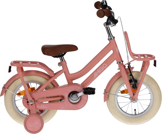 AMIGO Bella Meisjesfiets - Kinderfiets voor Meisjes - 16 Inch 26 cm - Terugtraprem - Zalmroze van AMIGO