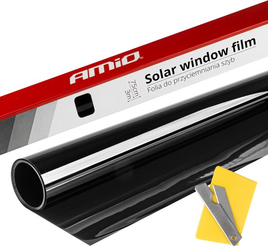 AMiO Autoraam Folie Tint Vinyl Zwart 75x300cm (15%) - Zwarte Ramenfolie voor Zonwering en Privacy met Tool