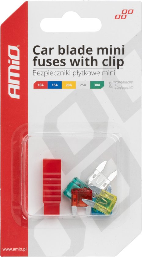 AMiO Mini Auto Zekeringen Blade Fuses Set 10A/15A/20A/25A/30A met Clip van AMiO