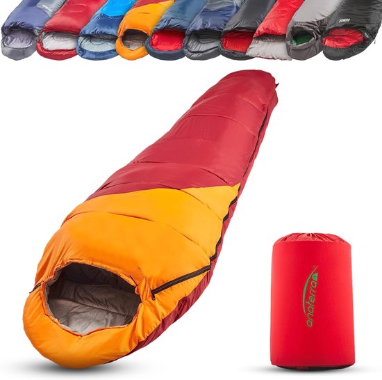 anaterra® Slaapzak MySunny - Mummy slaapzak - Incl. draagtas - Zomer- 220 x 80 cm - Tweegrits, binnenvak, trekkoord, voetbox van anaterra®