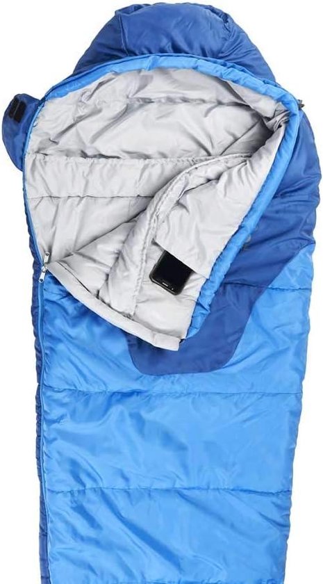 Aneto 300 Light Sleeping Bag 2 stations gevuld met holle vezel - thermische ketting - anti-koude flap - blauw - jongen meisje. Sleeping Bag van High Peak