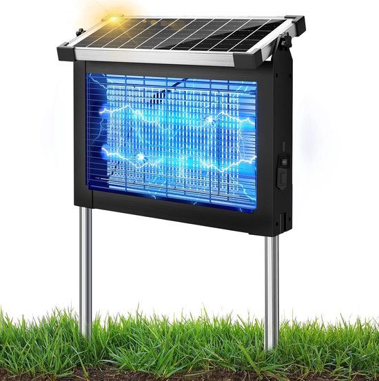 Anti-muggenlamp op zonne-energie voor buiten, elektrische insectenvernietiger, 4500 V, IPX5, waterdicht, oplaadbaar, USB, 4000 mAh, draadloze vliegendoder met grondpen voor tuin, gazon
