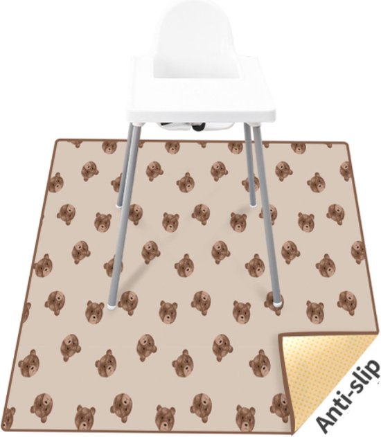 Anti-slip Knoeimat Baby - Beertjes - Waterproof Mat voor onder de kinderstoel - Eten - Verven - Waterbestendig - 110x110 cm van Kiddeaus