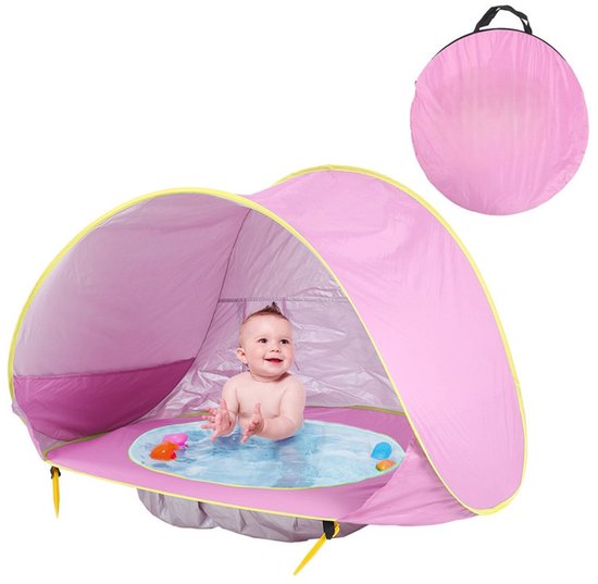 Anti-UV babytent met zwembad, opvouwbare strandtent, draagbare anti-UV kindertent, babystrandtent ter bescherming tegen de zon voor kinderen buiten (120x80x70cm) - Roze - 120cm van Merkloos