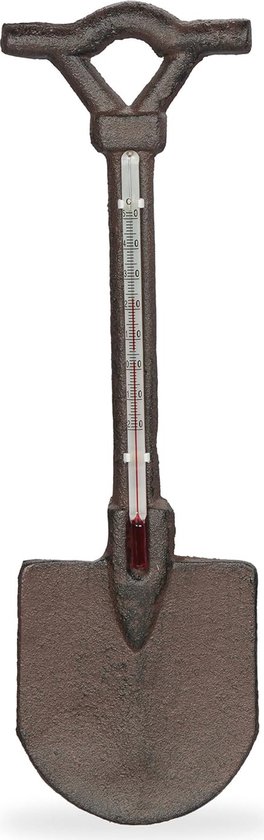 Antieke buitenthermometer schop - analoge wandthermometer in bruin gietijzer van Esschert Design