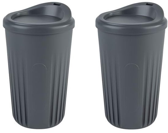 APS Herbruikbare to go bekers set - 2 stuks 400 ml - Antraciet PP - Met deksels vaatwasserbestendig