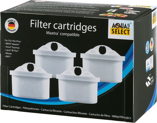 Aqua select plus waterfilter Filterpatroon 4-pack -Alternatief voor Brita Maxtra+ filterpatronen van Aqua select plus