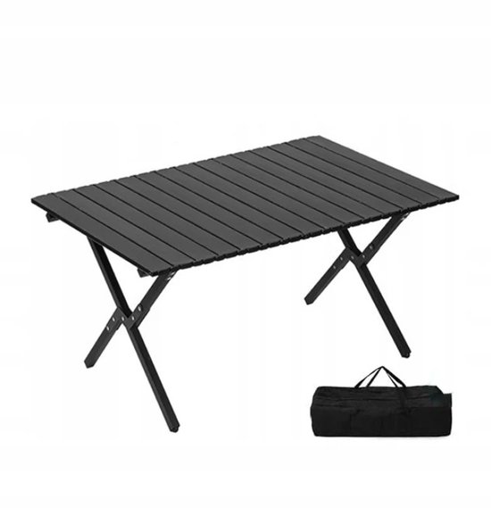 Archi Campingtafel - Opvouwbare Tuintafel – Inklapbaar - Rolblad Design – Weerbestendig Koolstofstaal – Zwart – 90 × 60 × 45 cm
