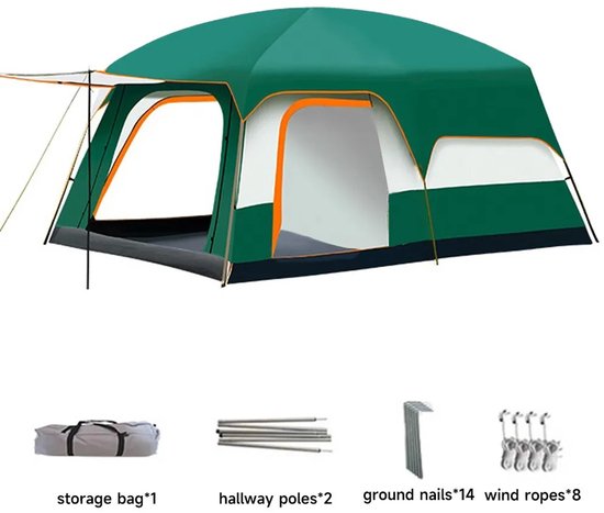 Archi Grote Kampeertent 2-4 Personen – Tent - Luxe Kampeertent met Slaapkamer en Woonruimte – Waterafstotend Ontwerp – Groen