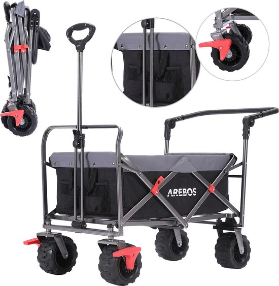 AREBOS Bolderkar Opvouwbare - Bolderkar Luchtbanden - Strandkar - Zwart van AREBOS