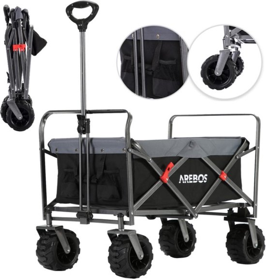 AREBOS Bolderkar Opvouwbare - Bolderkar - Strandkar - Zwart / Grijs van AREBOS