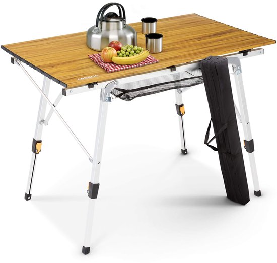 Arebos campingtafel houtlook - 120x70 cm - aluminium - in hoogte verstelbaar