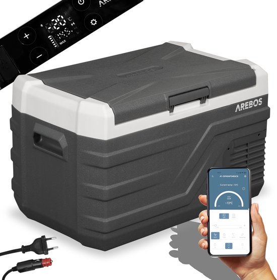 AREBOS Compressor Koelbox - Koelbox Elektrisch 12V 230 Volt - Koelbox Auto - 26L - Temperatuurregeling via APP of LCD-touchscreen van AREBOS