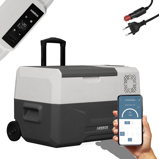 AREBOS Compressor Koelbox - Koelbox Elektrisch 12V 230 Volt - Koelbox Auto - 27L - Temperatuurregeling via APP of LCD-touchscreen - met wielen van AREBOS