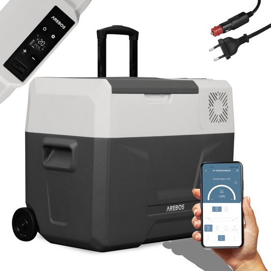 AREBOS Compressor Koelbox - Koelbox Elektrisch 12V 230 Volt - Koelbox Auto - 39L - Temperatuurregeling via APP of LCD-touchscreen - met wielen van AREBOS